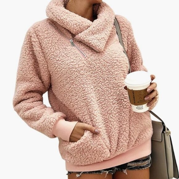 Kirundo Sherpa Fleece Quarter Zip Pullover - Cozy Blush Pink - Size M - Picture 1 of 10